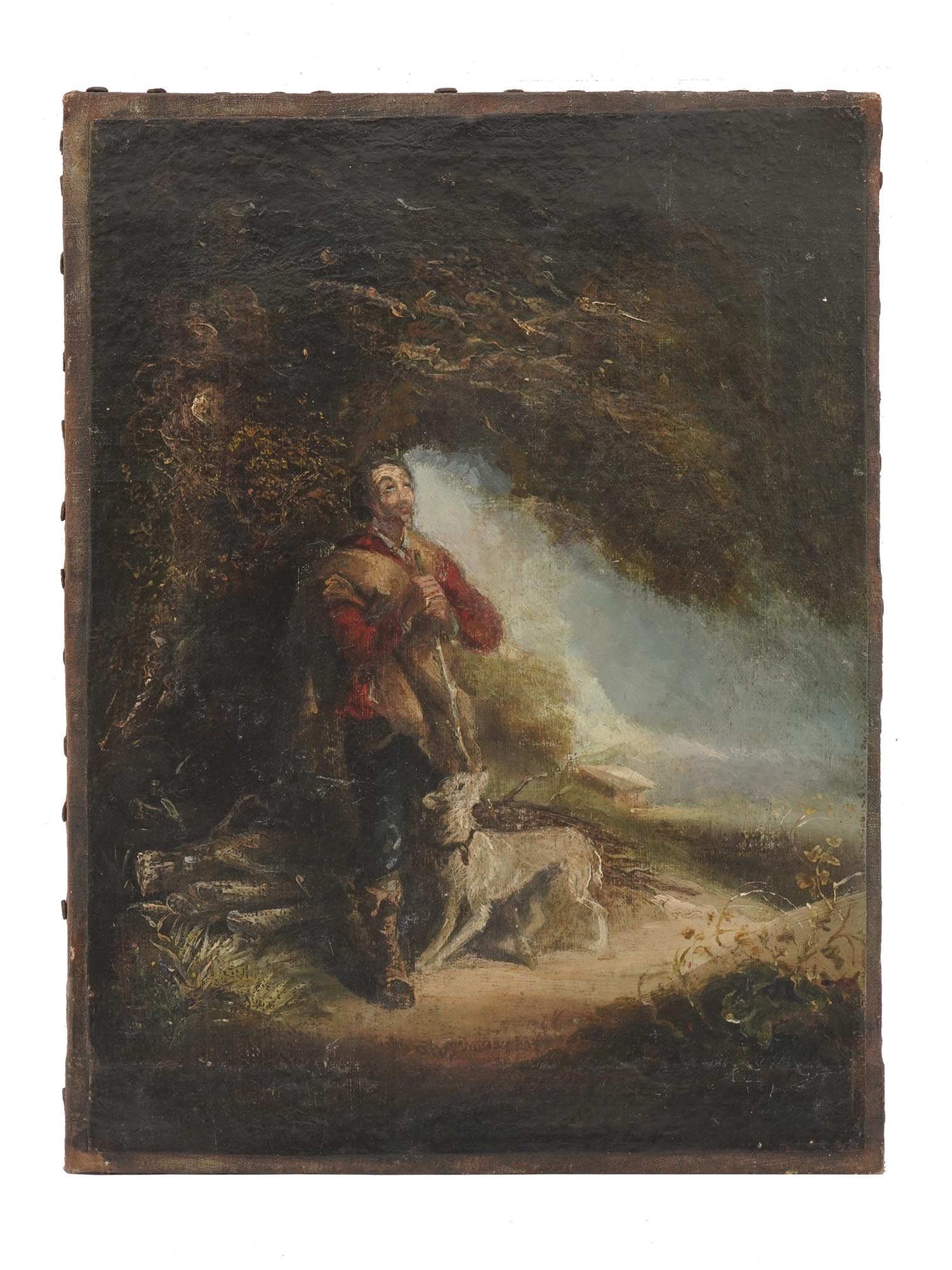 AFTER GAINSBOROUGH OIL PAINTING OF A MAN WITH DOG PIC-0